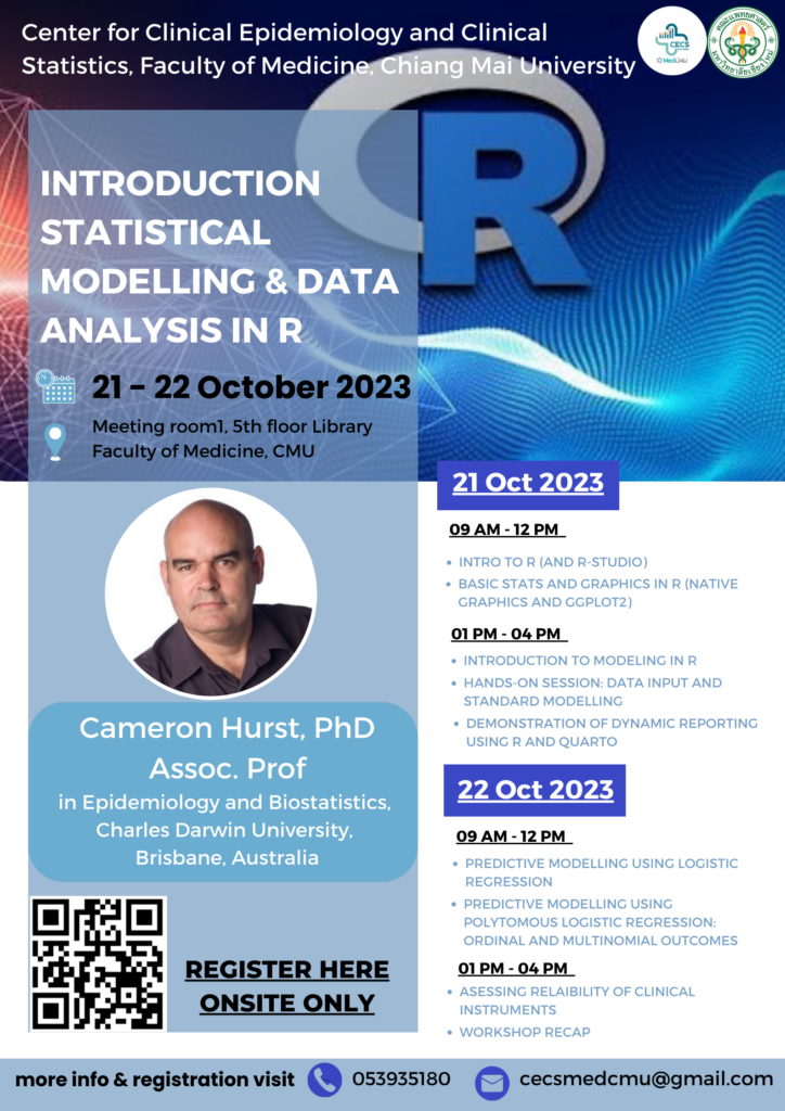 ขอเชิญชวนแพทย์เข้าร่วมการอบรม Introduction Statistical Modelling & Data Analysis In R